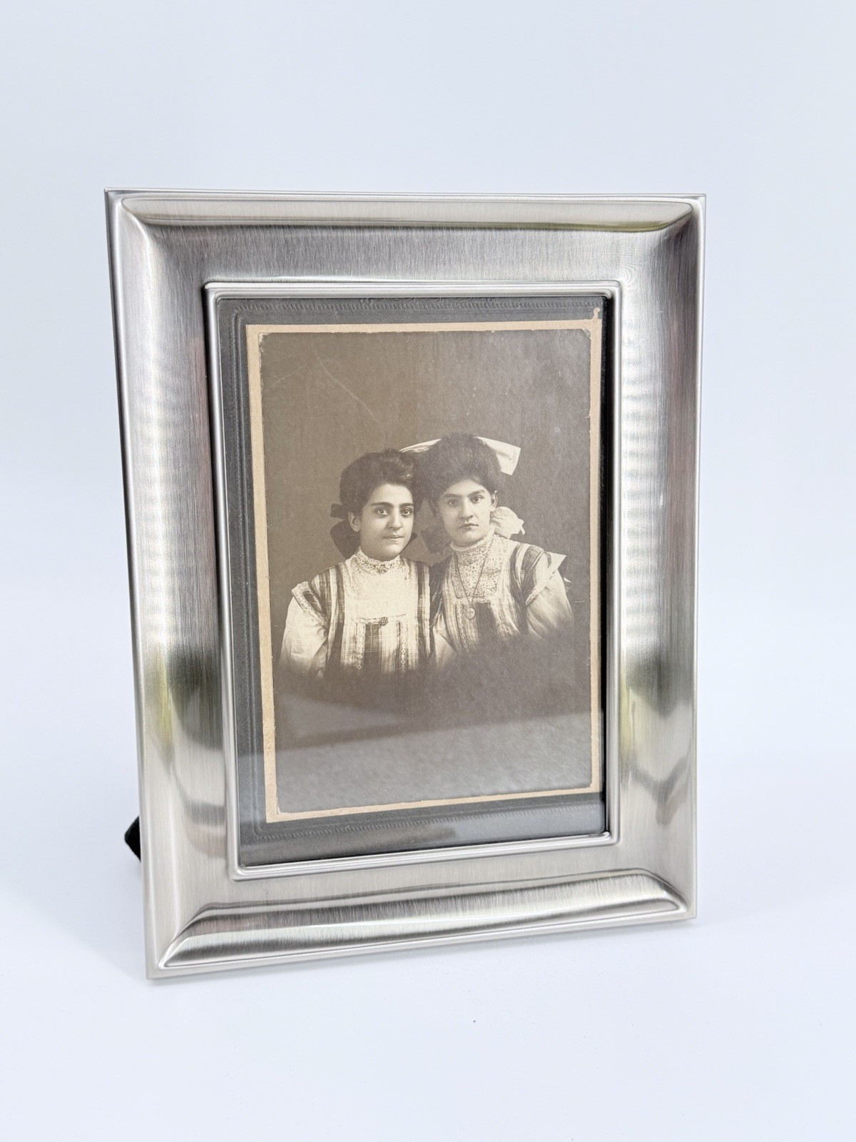 Antique 1900s Girls Mounted Photo Balamotis Rallis Lowell MA Fetco Silver Frame