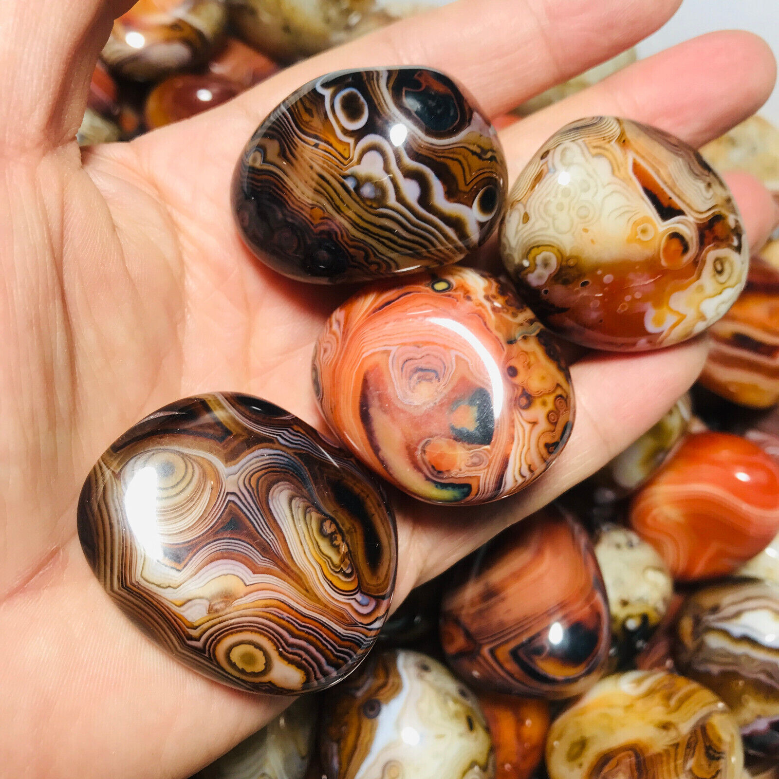 50PCS 1000g Crazy Lace SILK Banded Agate Polished Tumbled Stone Madagascar