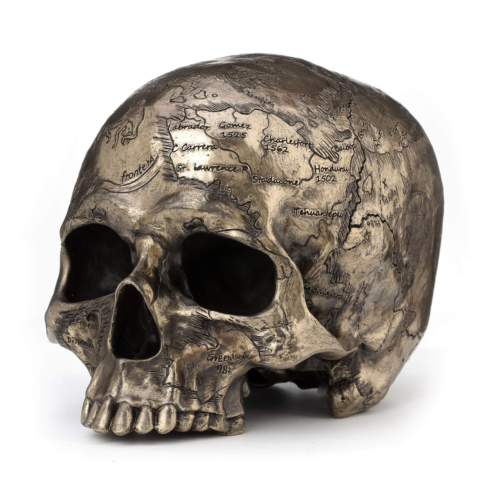 Veronese Design Finish Craniumography Old Treasure Map On Skull Statue - Bronze Veronese Design Finish Craniumography Old Treasure Map On Skull Statue - Bronze