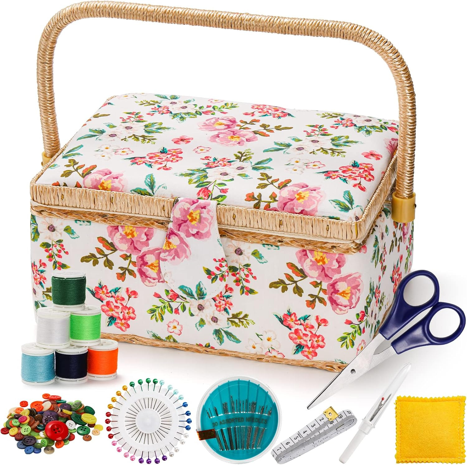 Sewing Basket with Accessories, Wooden Sewing Kit Storage Box Sewing Basket with Accessories, Wooden Sewing Kit Storage Box
