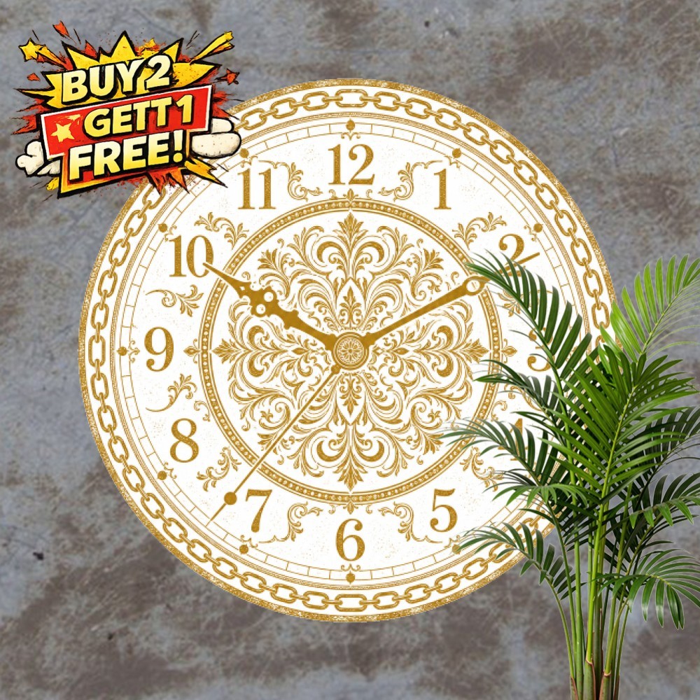 Baroque Mandala Chain Engraving Dial Line Art Vintage 8x8 Round Metal Tin Sign