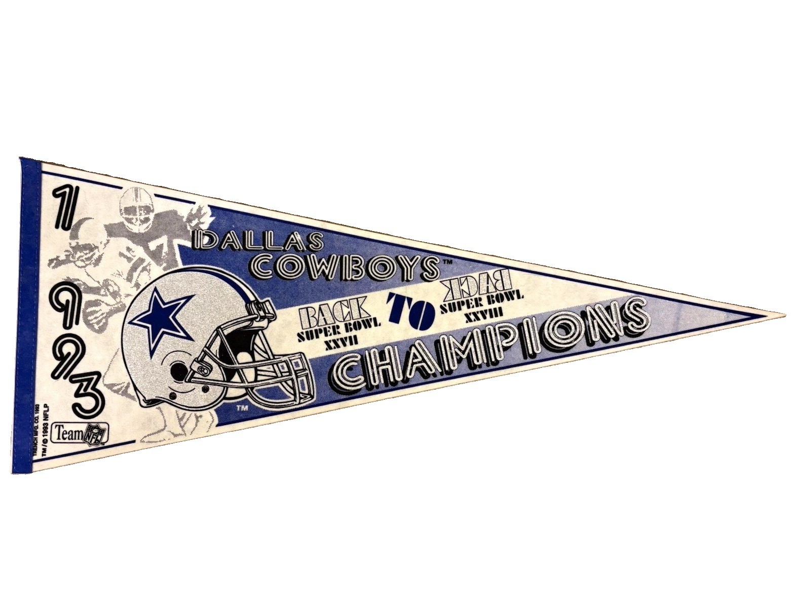 1993 Dallas Cowboys Super Bowl XXXVIII Back-to-Back World Champions Pennant NOS 1993 Dallas Cowboys Super Bowl XXXVIII Back-to-Back World Champions Pennant NOS