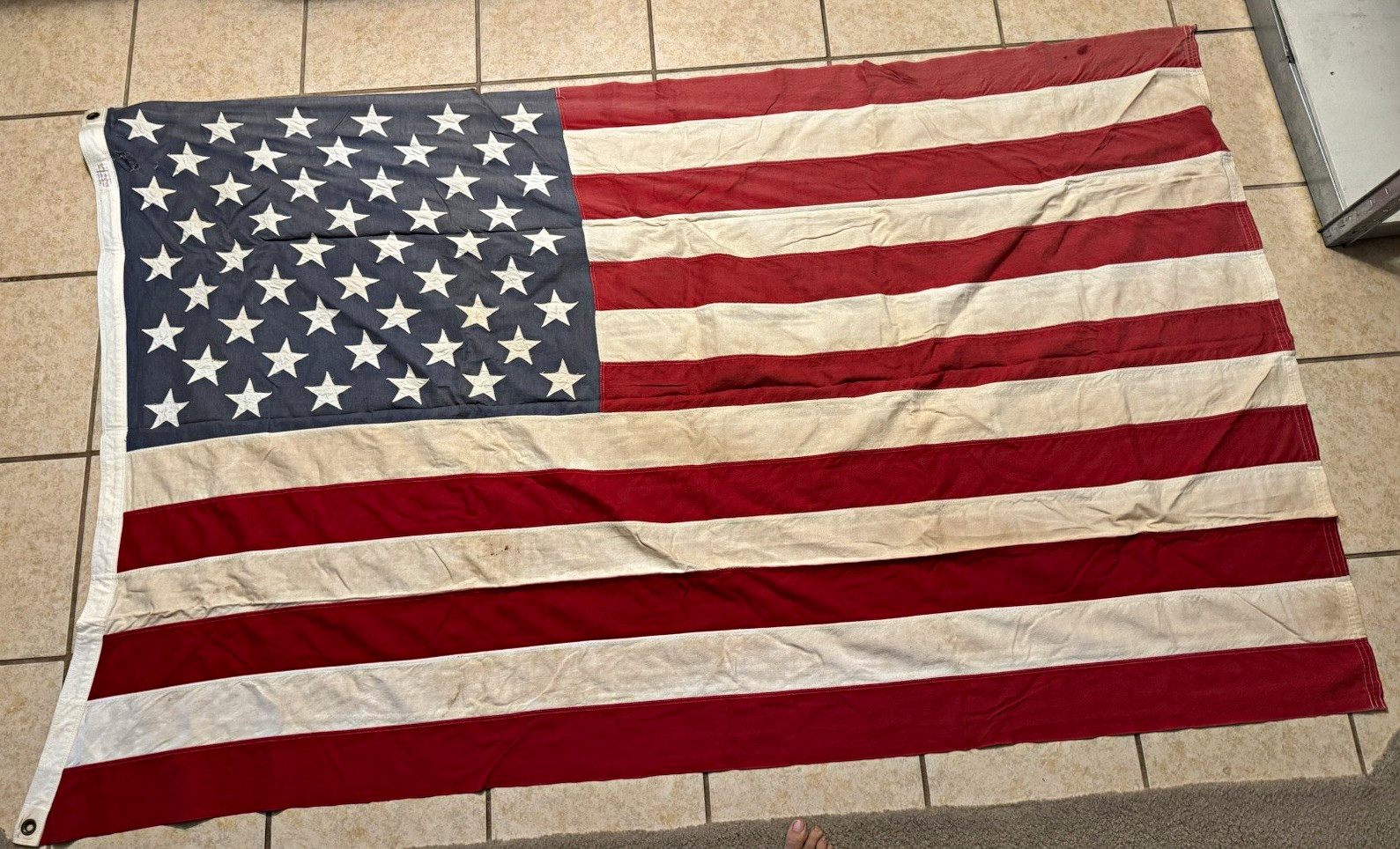 Vintage Valley Forge 50 Star American Flag 4x7 Cotton Bunting Sewn Stars Distres