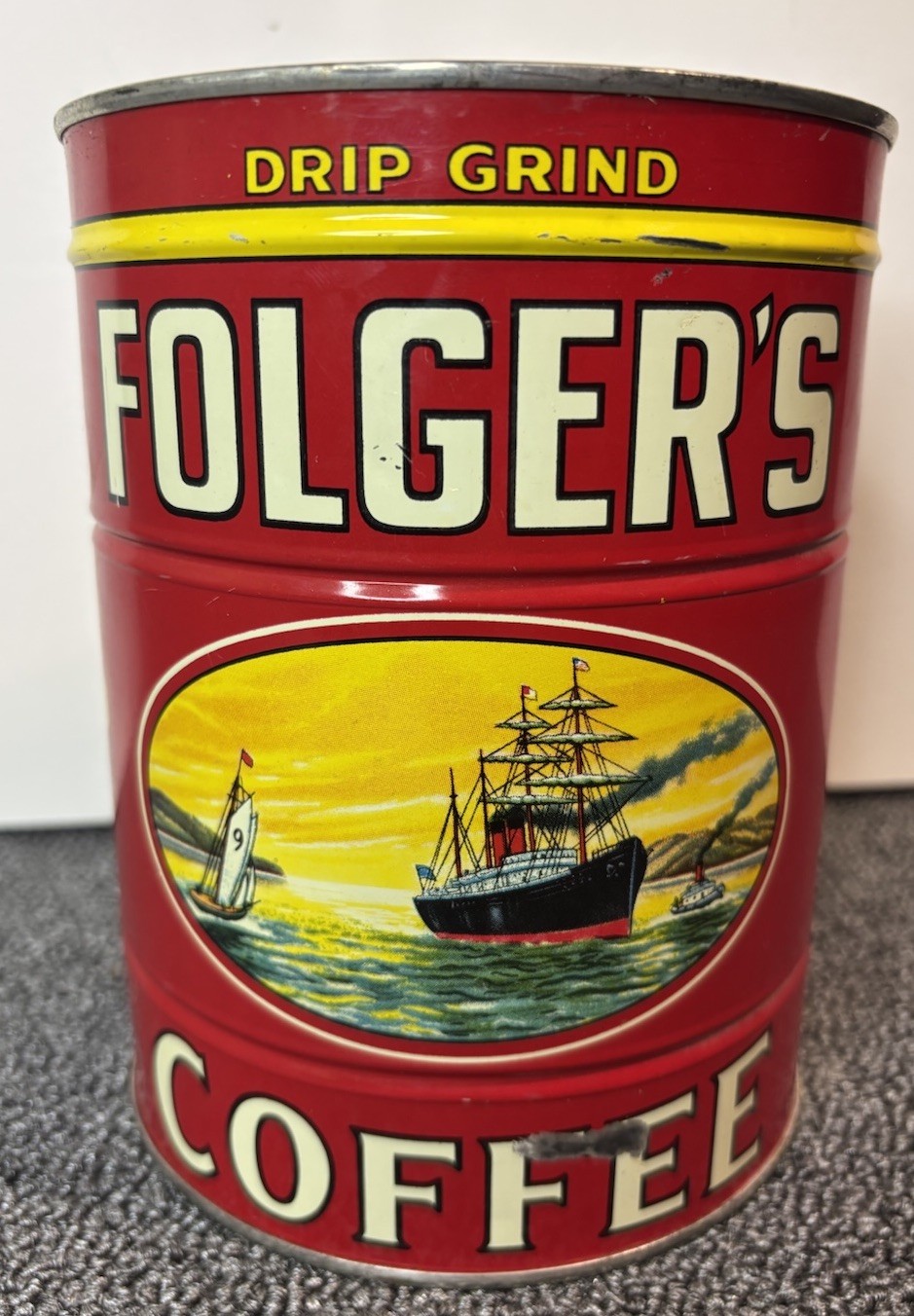 Vintage 1931 Sealed 2 lb Folger’s Coffee Tin Golden Gate Brand Key-Wind Key
