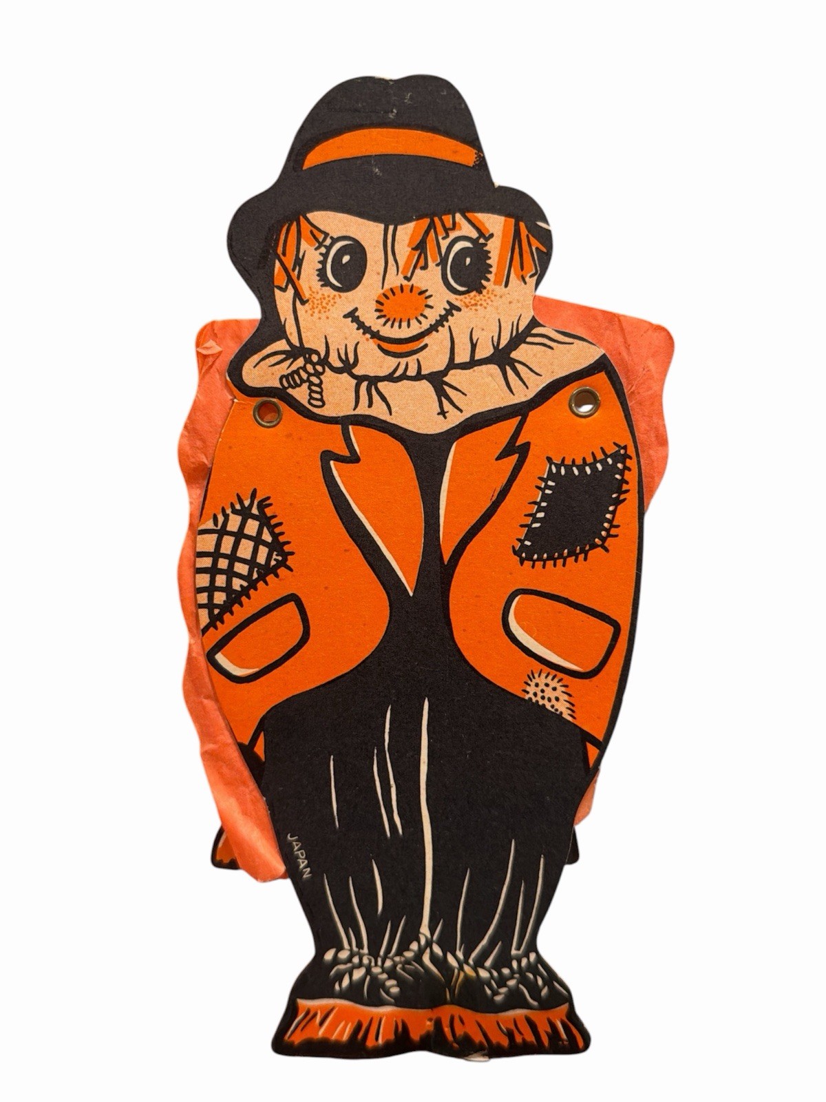 Vintage Halloween Scarecrow Japan Die Cut Cardboard Crepe Paper Pop Up 8”