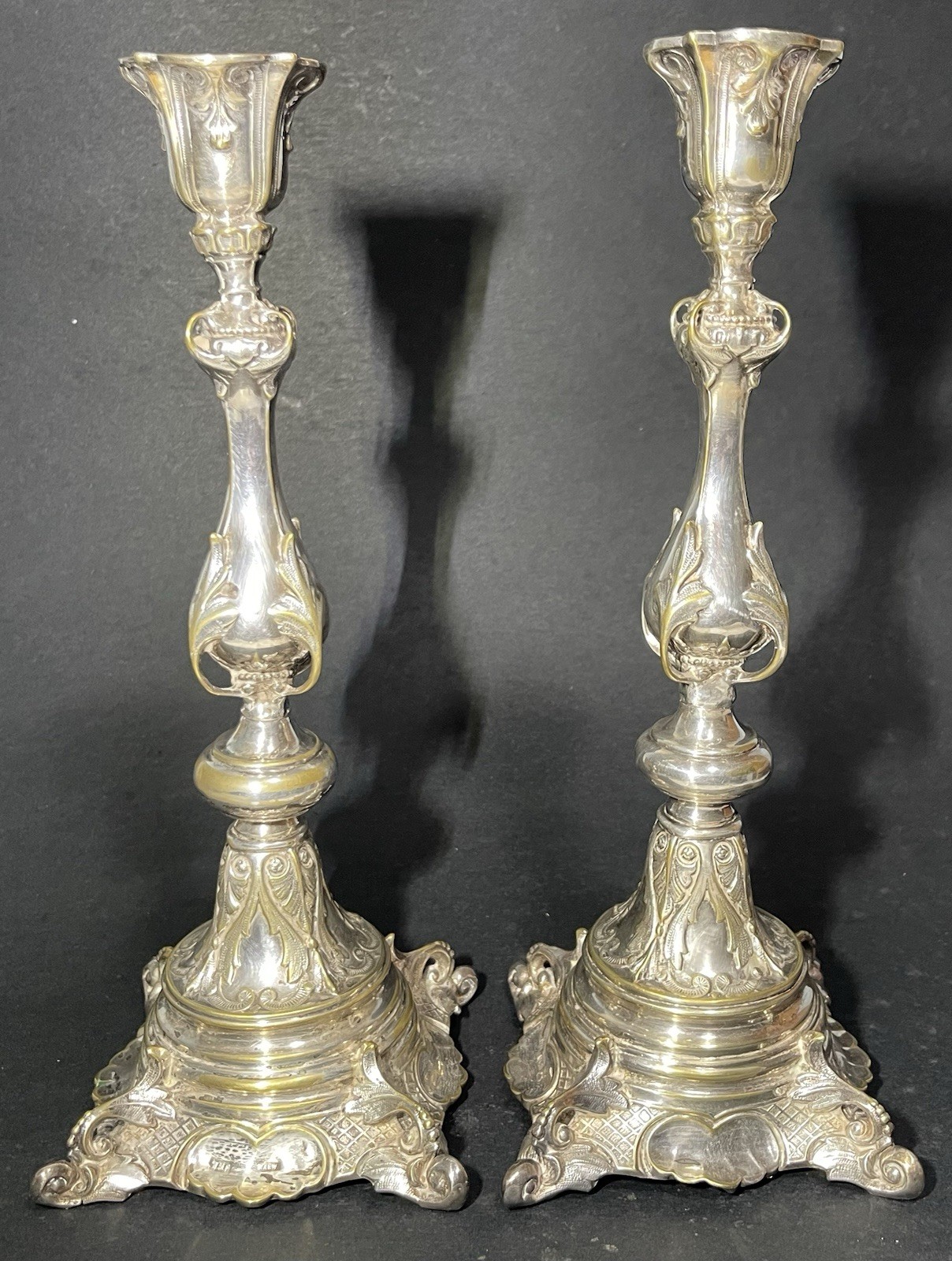 German WMF Wurttembergische Metallwaren Fabrik Rococo Style Plated Candlesticks