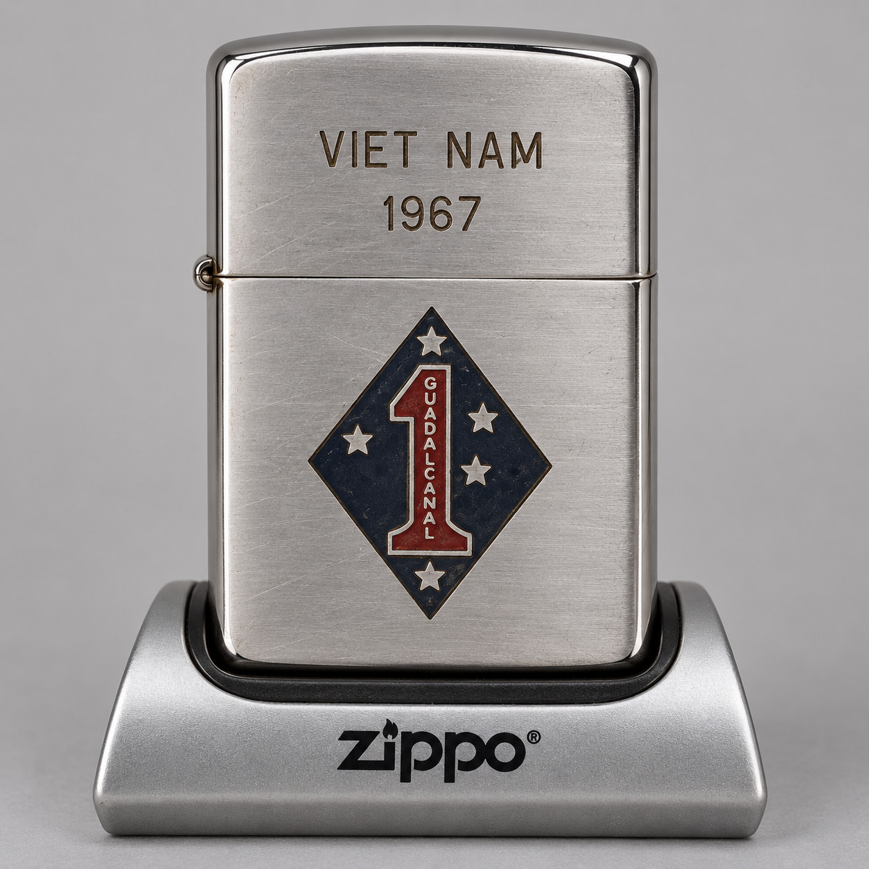 Vintage 1967 Zippo Vietnam Guadalcanal Emblem Map Military Lighter