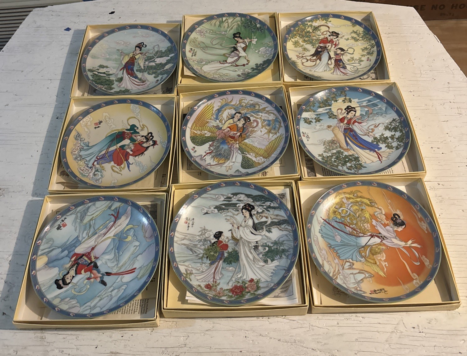 Vintage 1989-1991 Jingdezhen Porcelain Plates Legends of West Lake 9 Pieces