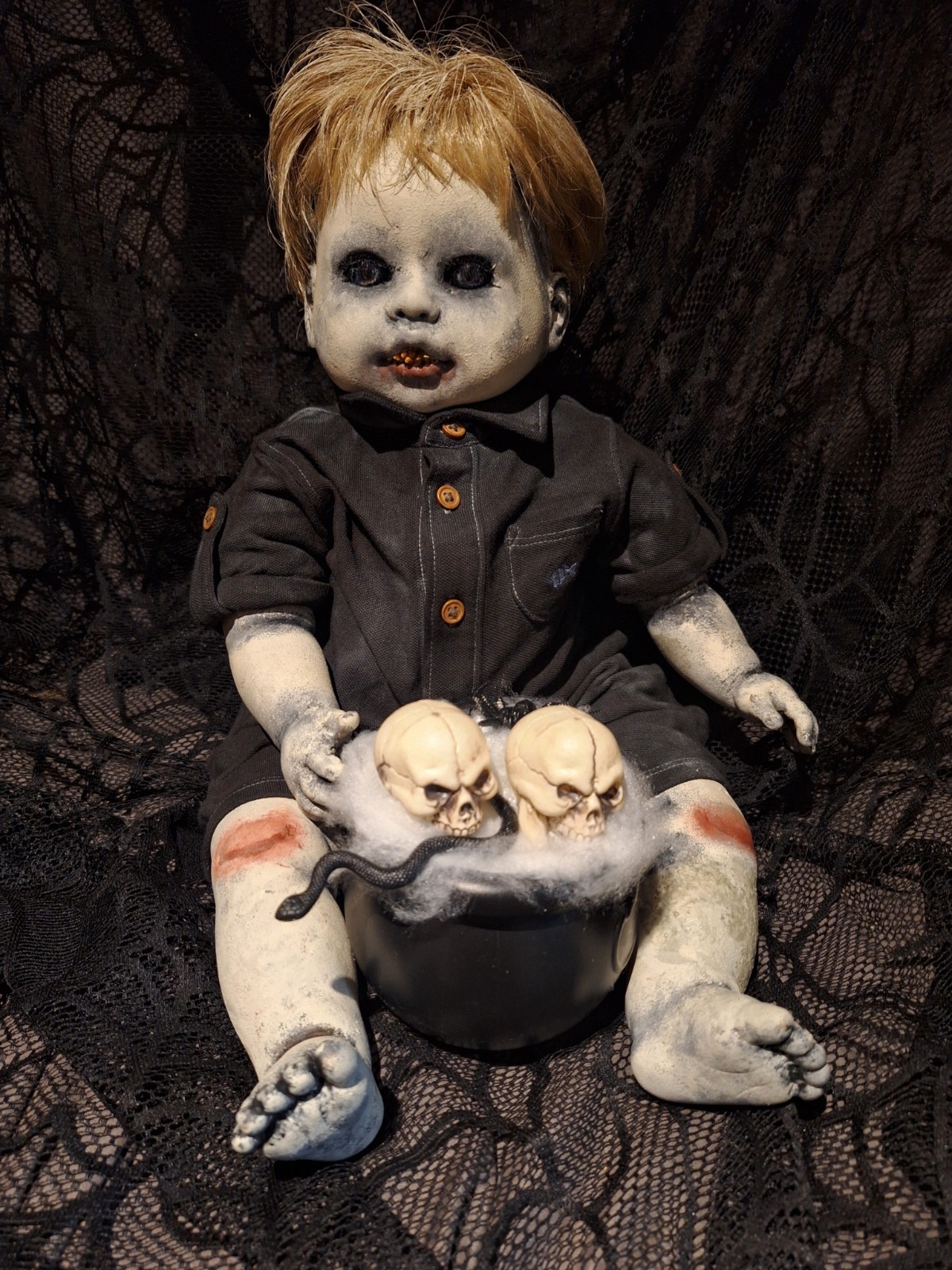 OOAK Creepy Doll Handmade 20 In Tall Halloween Prop Life Like Silicone Soft Body