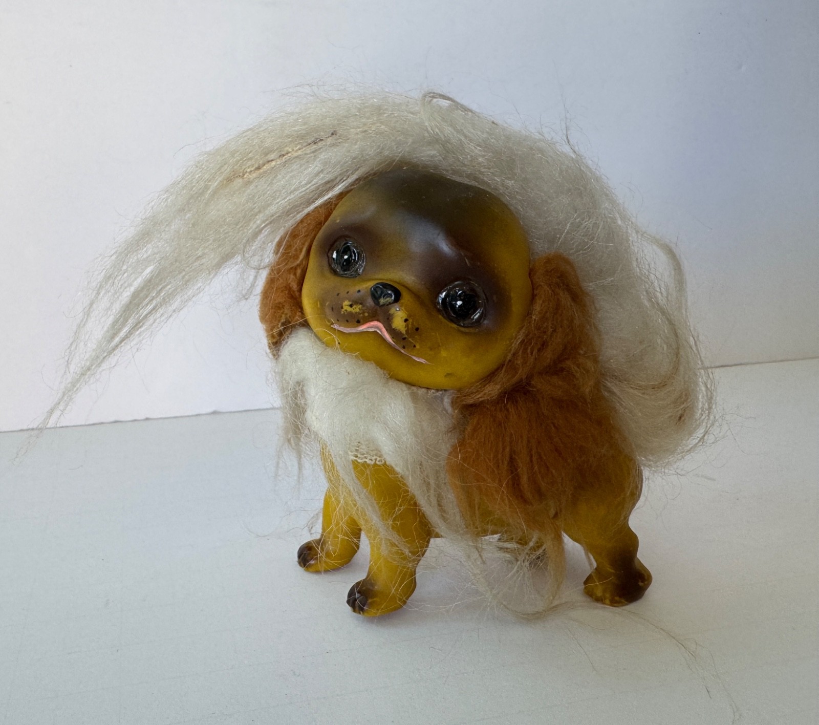 Vintage 1969 Kamar Inc. Pekingese Toy Dog Vinyl with Plush Tail Ears Kitsch