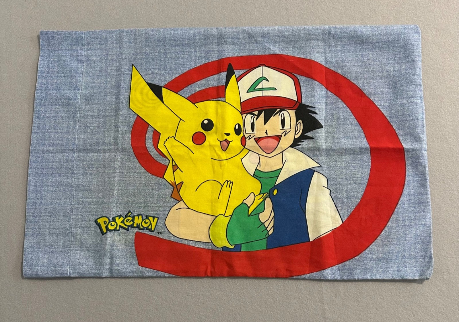 Vintage 1998 Pokemon Blue Pillowcase Pikachu Ash Squirtle Meowth Clefairy Mint Vintage 1998 Pokemon Blue Pillowcase Pikachu Ash Squirtle Meowth Clefairy Mint
