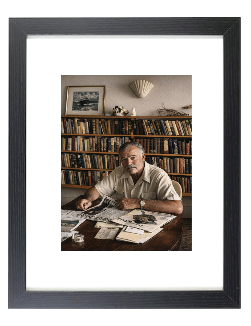 Writer Ernest Hemingway Classic Library Colorized Matted & Framed Photo Picture