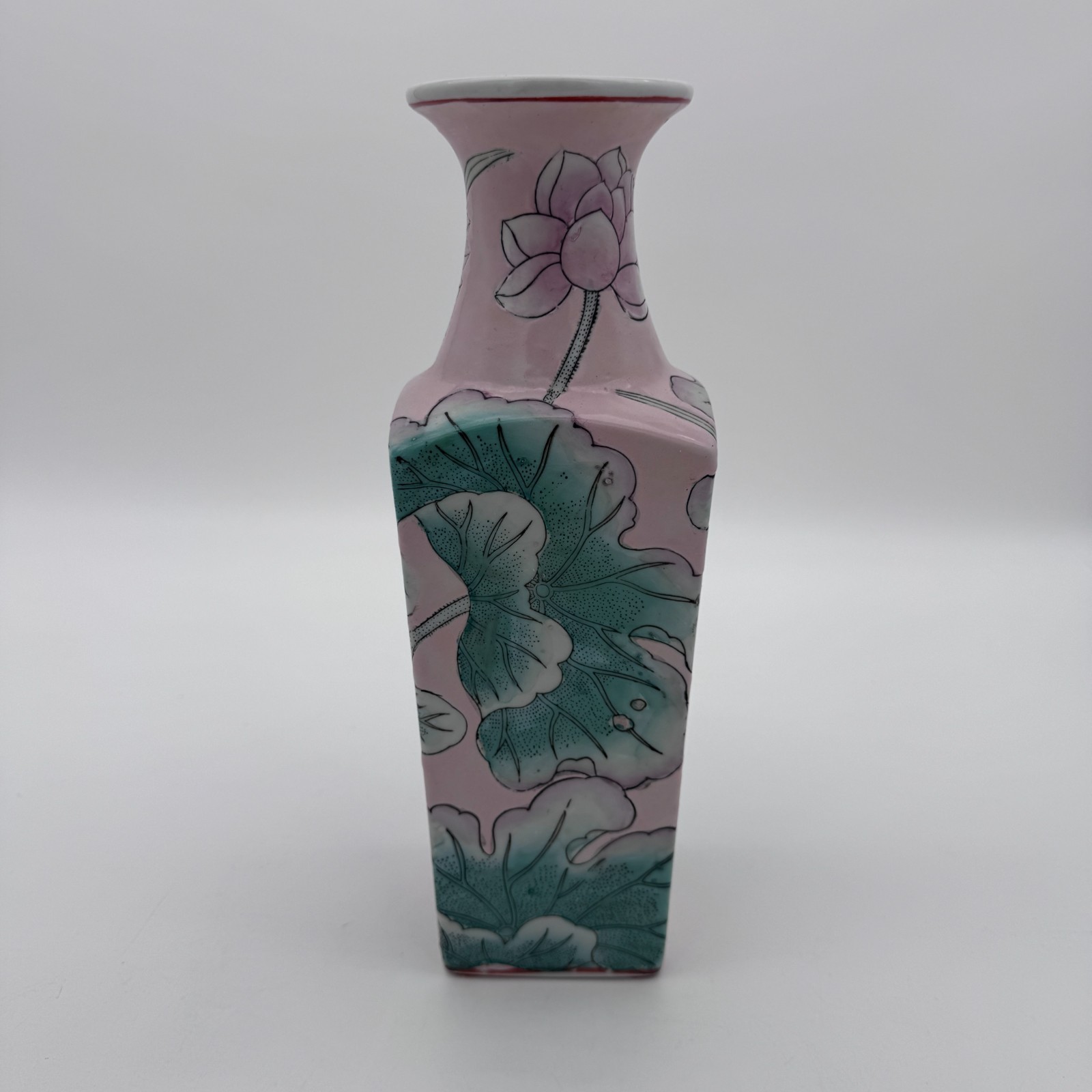 Vintage Hand Painted Macau Floral Porcelain Vase Pink Chinese Flower Vase