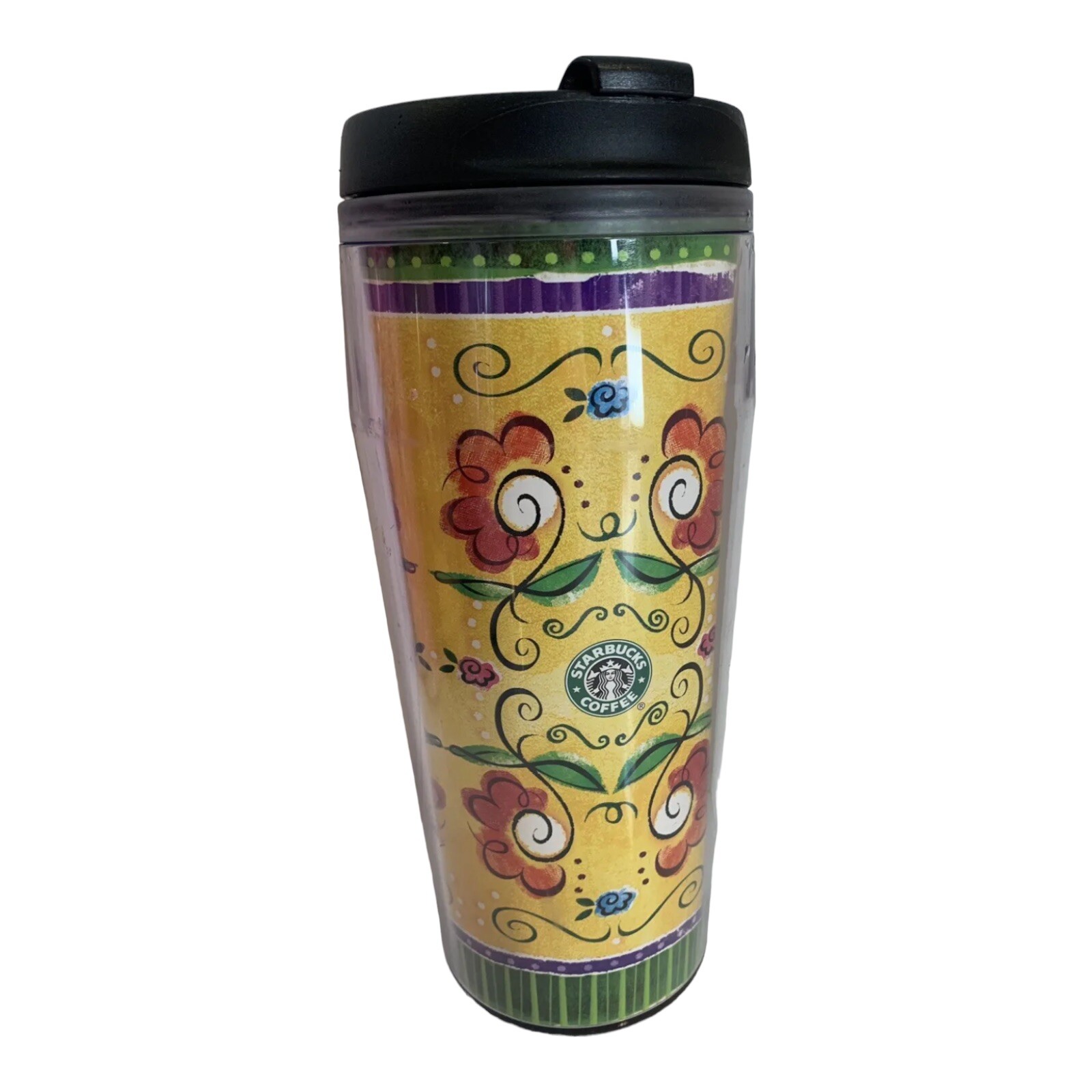2003 Starbucks Plastic Travel Coffee Tumbler 16 Oz Cup Flowers & Bees