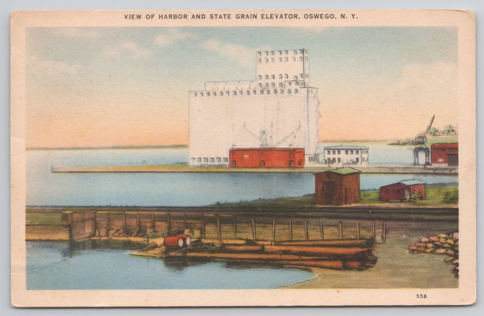 Postcard c1920 Oswego New York Harbor and State Grain Elevator
