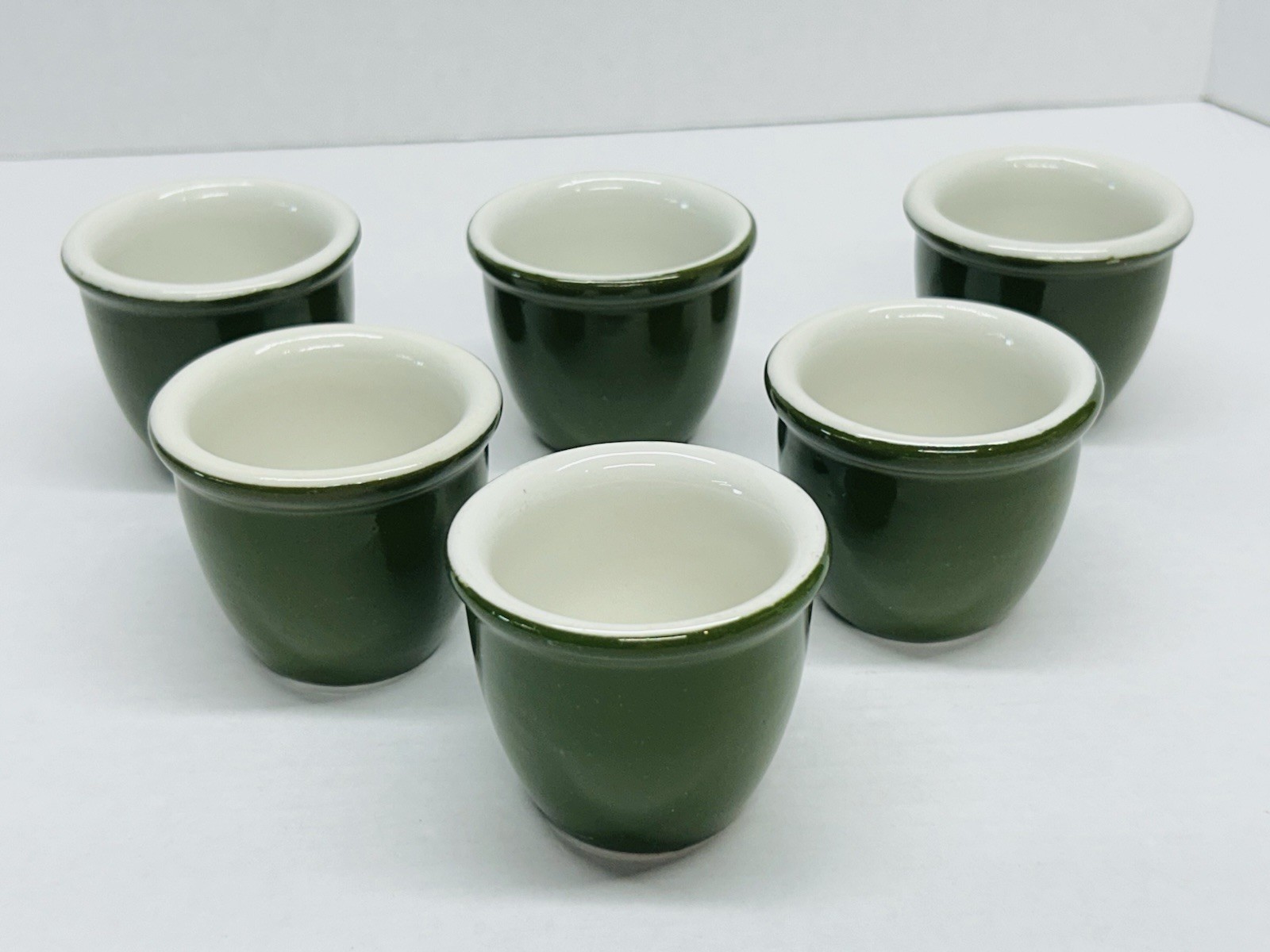 Vintage Hall Restaurant Ware Ramekins Custard Cups #351 Dark Green Set Of 6