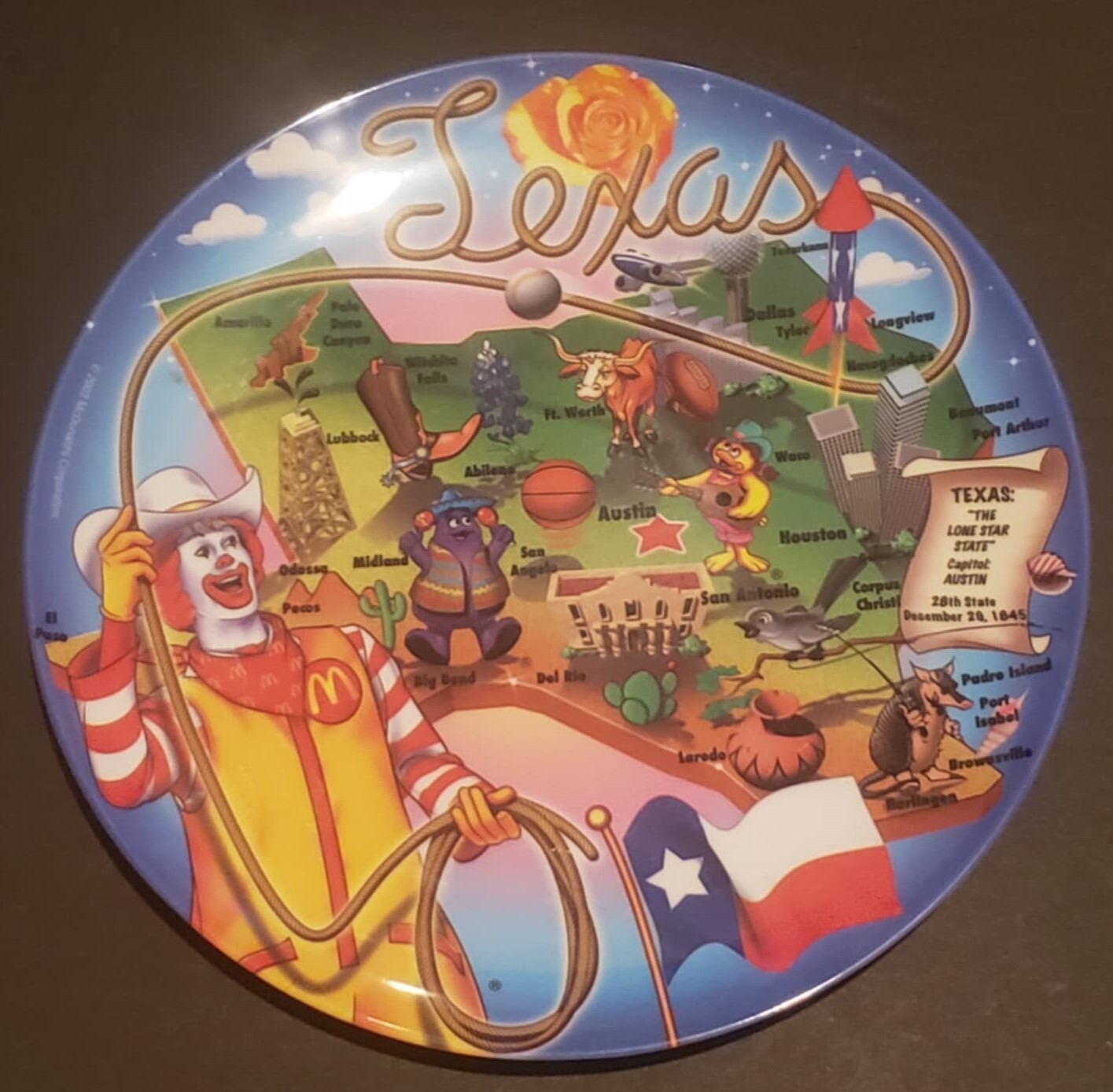 2003 McDonald\'s Texas State Plate Ronald McDonald Grimace Austin Houston Dallas