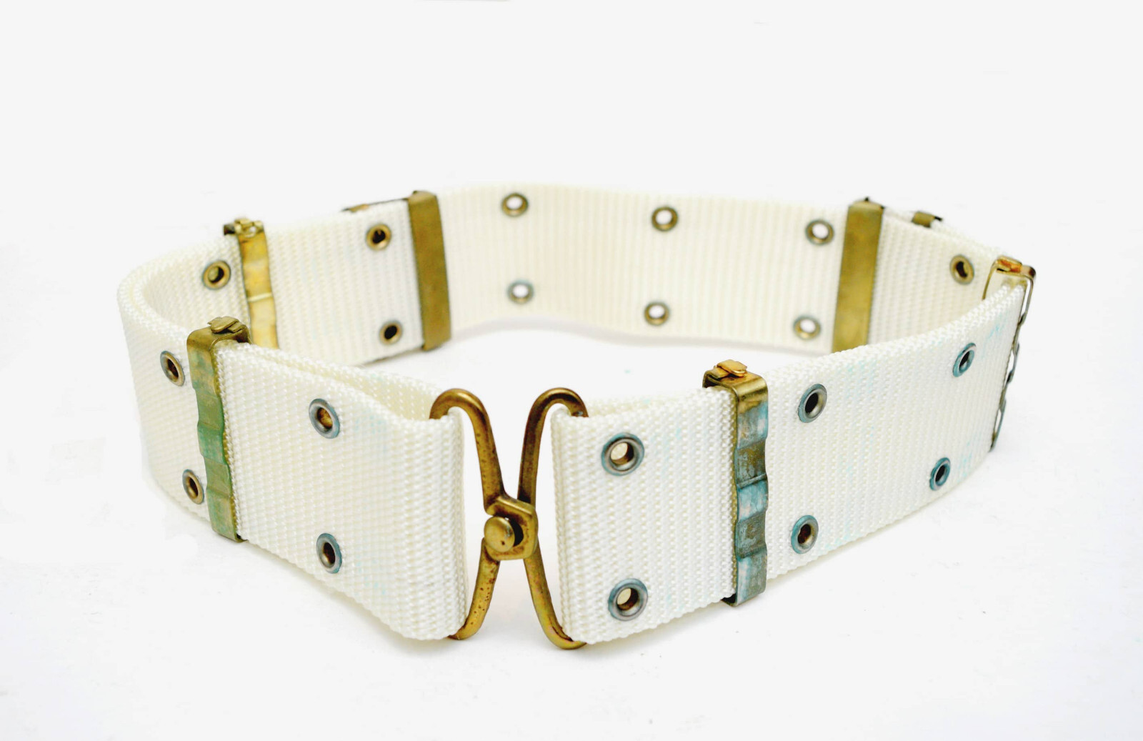 White Military Style Parade Nylon Pistol Belt 42in Adjustable Made in Korea