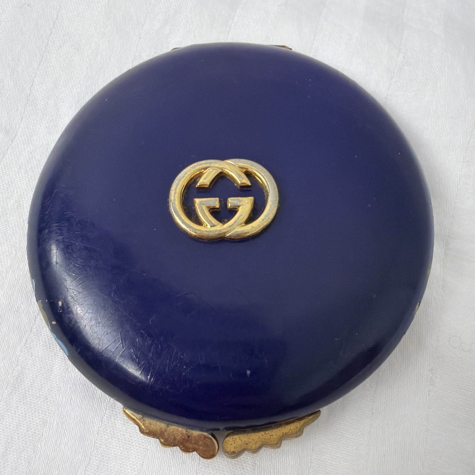 Gucci Vintage Compact Mirror Case 1960s Made In Italy Blue with gold tone Gucci Vintage Compact Mirror Case 1960s Made In Italy Blue with gold tone