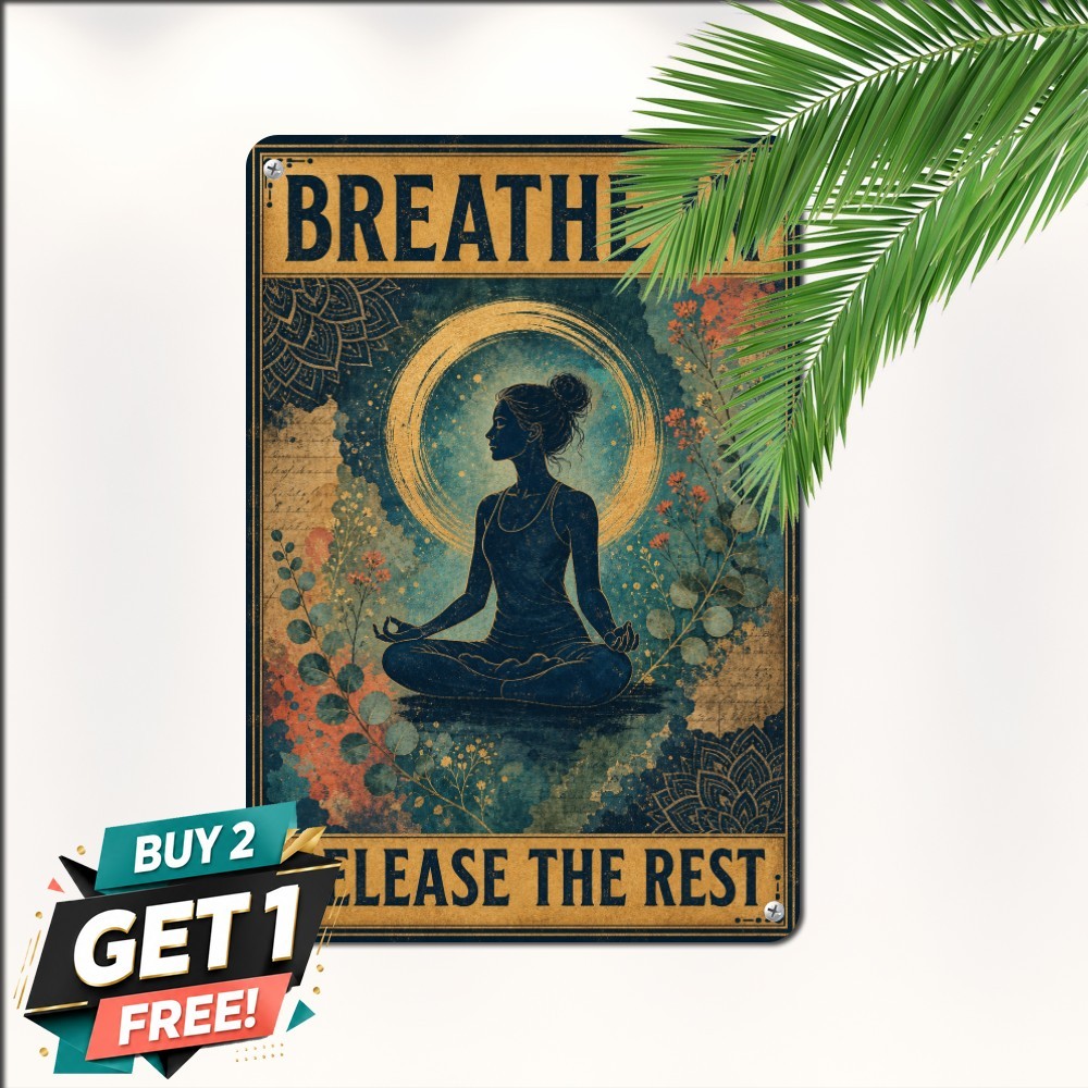 Let That Stuff Go Yoga Meditation Skeleton Retro Metal Tin Sign Wall Art