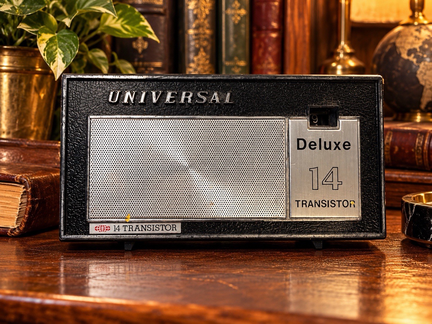 Vintage Universal Deluxe 14 Transistor Radio Japan 9V Black Silver Untested
