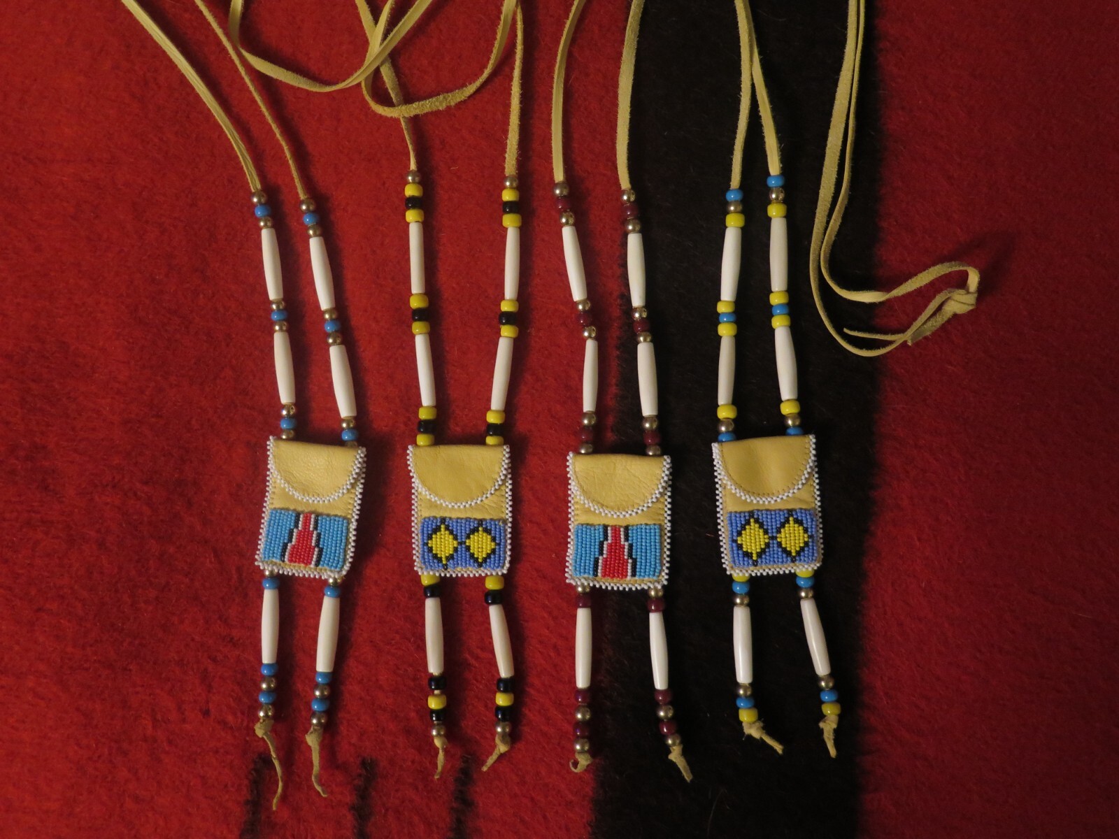 Native American styled med Bags Beaded Tanned Leather Deer Medicine Bag