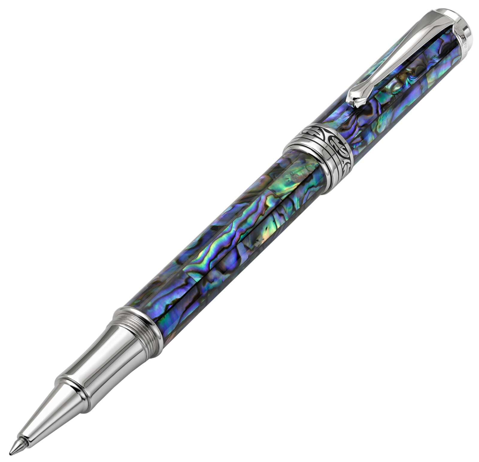 Xezo Maestro Rollerball Pen, Abalone Shell Inlay. Platinum Plated. Handmade, LE