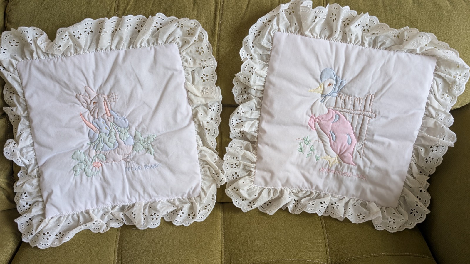 2 Vintage QUILTEX Nursery Beatrix Potter Peter Rabbit Wall Hangings Ruffled 2 Vintage QUILTEX Nursery Beatrix Potter Peter Rabbit Wall Hangings Ruffled