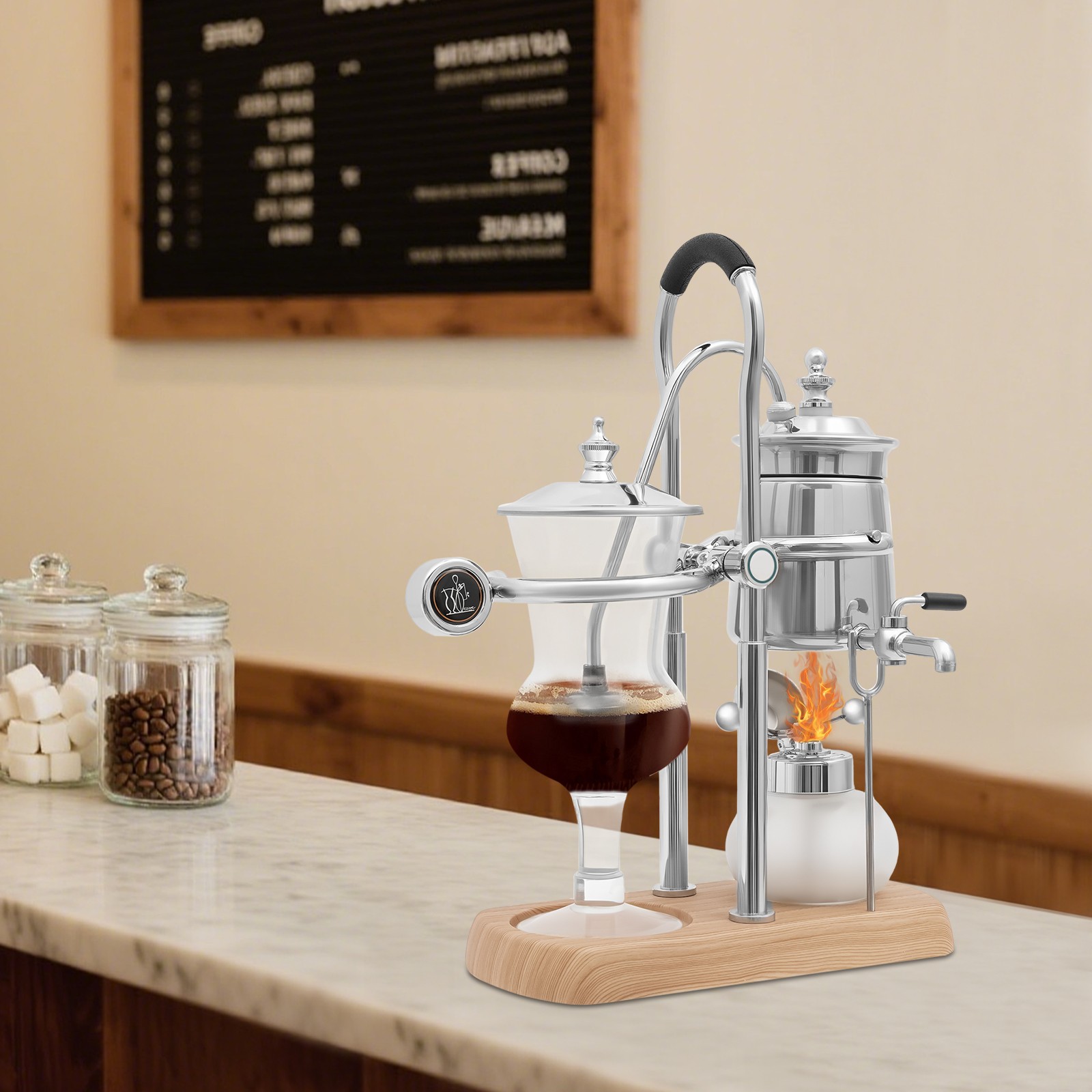 Vintage Coffee Machine Kits 400ml Silver Siphon Coffee Maker Belgian Coffee Pot