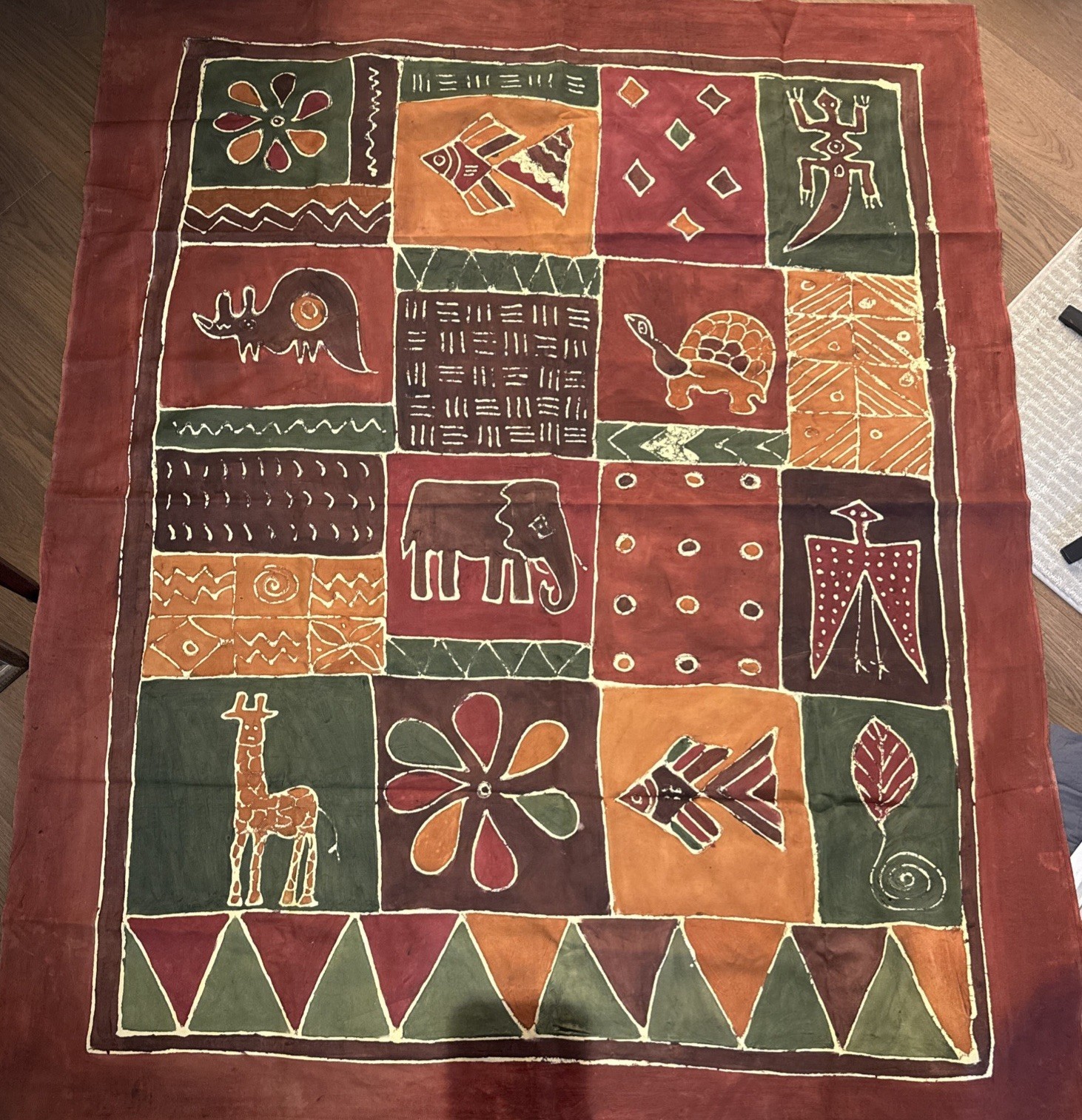 Rare 74” x 60” Batik Tapestry Zimbabwe Folk Art African Sadza Fabric Handmade Rare 74” x 60” Batik Tapestry Zimbabwe Folk Art African Sadza Fabric Handmade