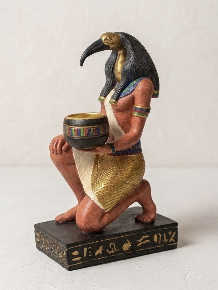 Egyptian God Thoth Candle Holder Statue Figurine Ibis Head Resin Hand Painted