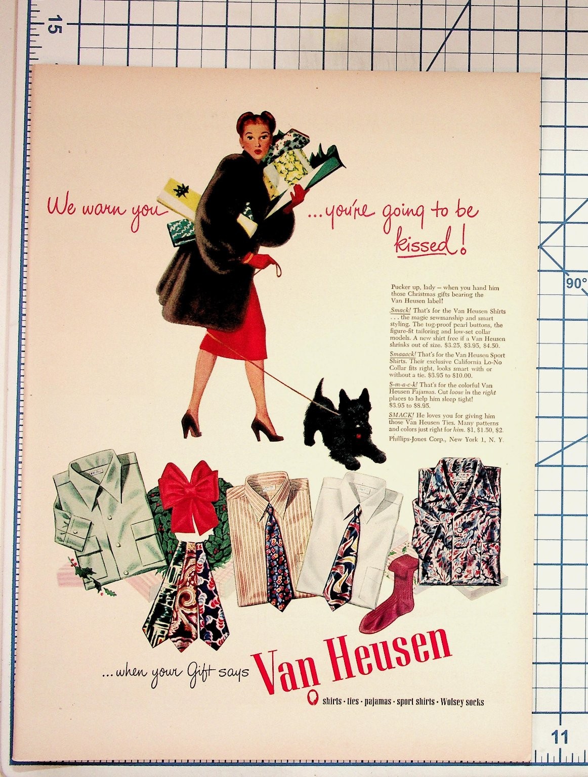 Vintage 1940s Van Heusen Christmas Fashion Ad Woman Dog Gifts NYC Vintage 1940s Van Heusen Christmas Fashion Ad Woman Dog Gifts NYC