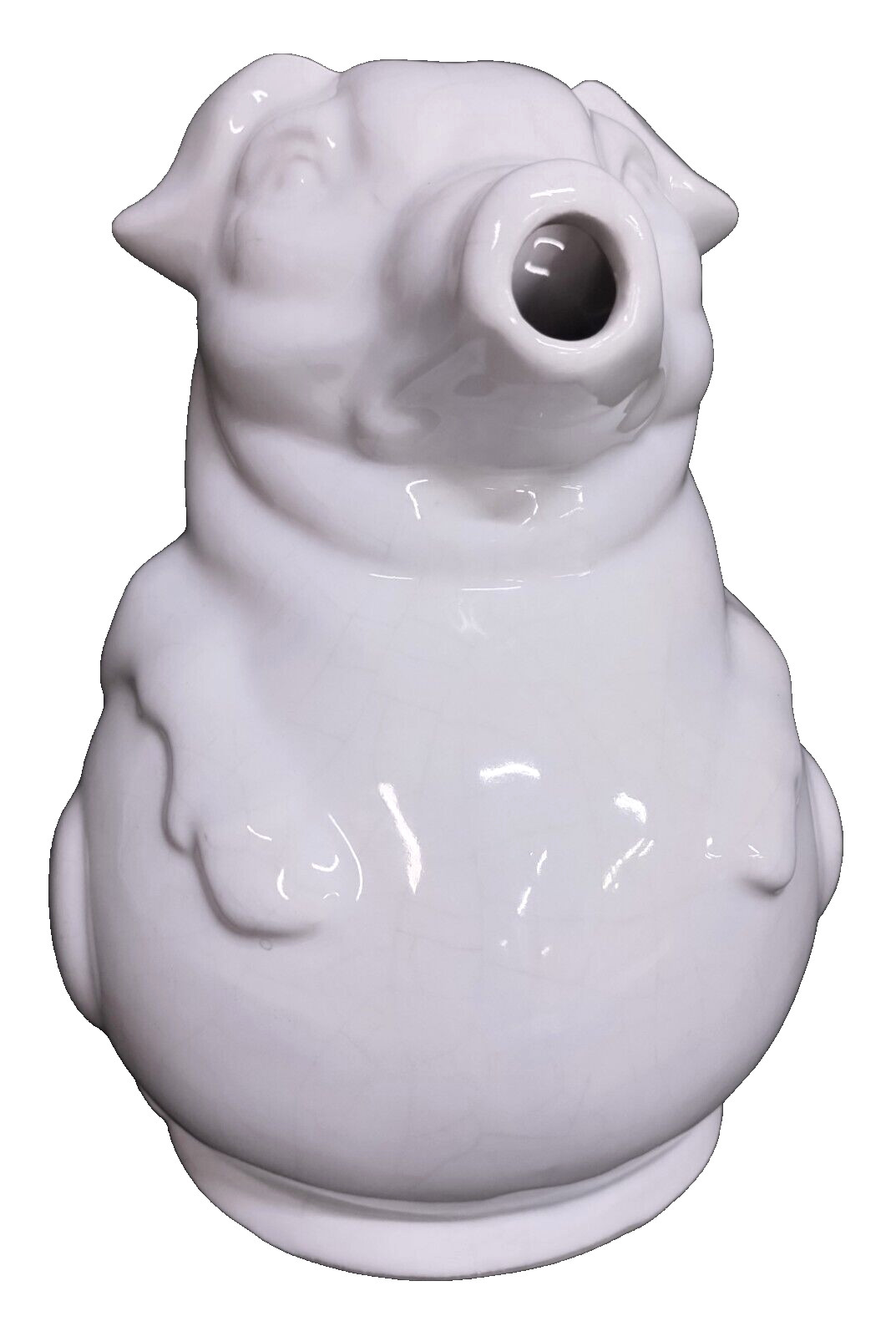 Vintage USA Pottery White Porcelain Ceramic Pig Piggy Water Pitcher Jug 8.5\