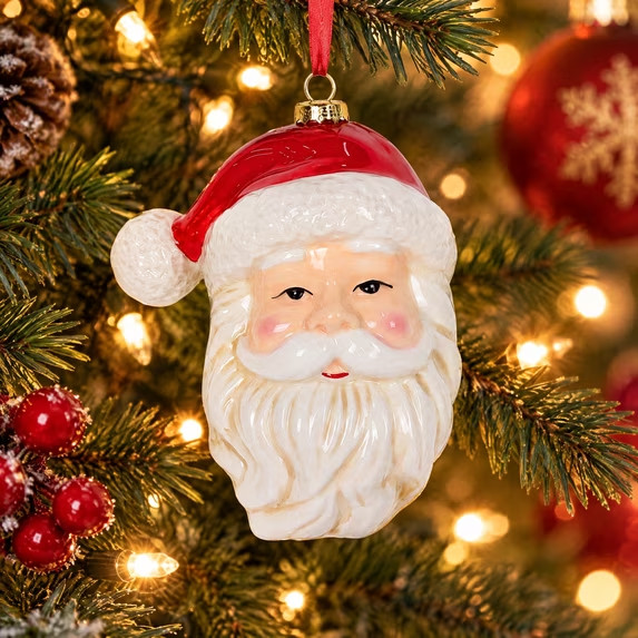 White and Red Ceramic Santa Christmas Ornament, 5.3\
