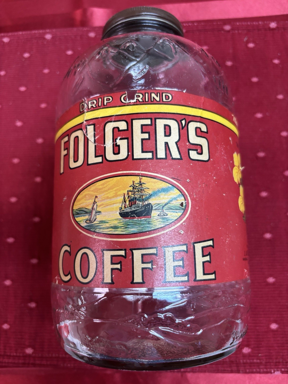 Vintage Folgers Coffee Jar Two Pounds Net w/ paper label               #493