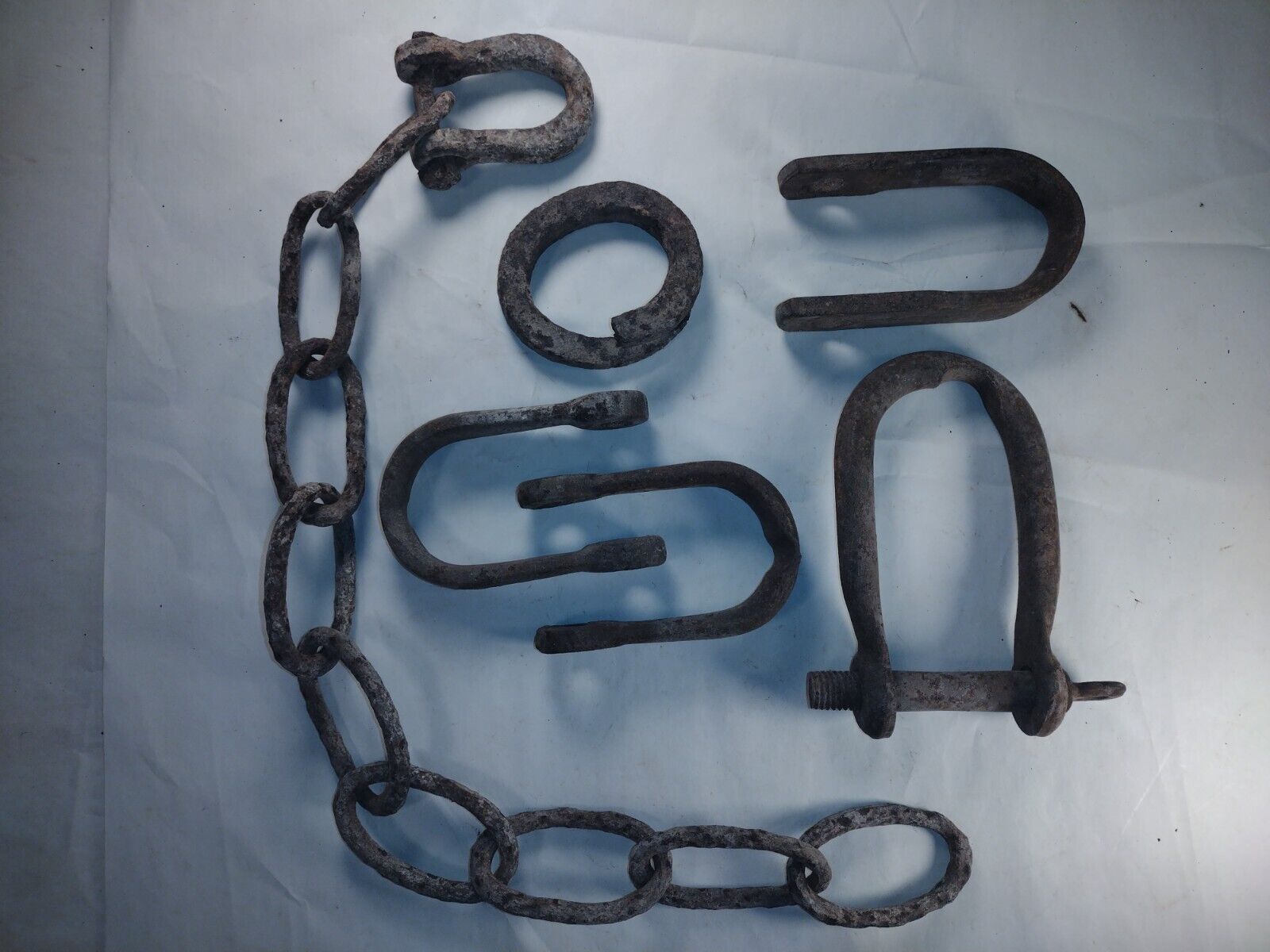 Antique Farm Horse Harness Shackles/Clevises, Link, and Chain, Lot of 6