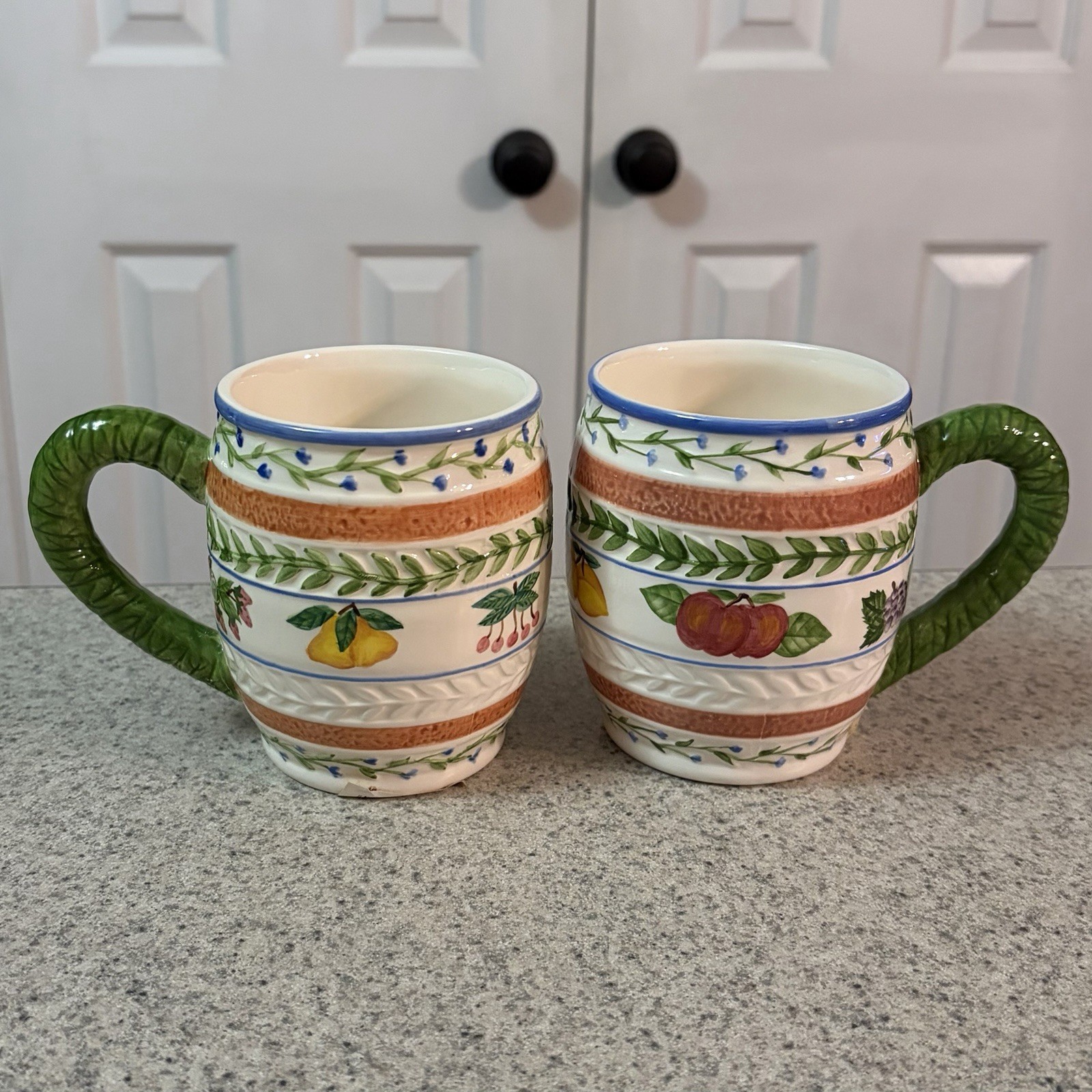 NEW Fresh N\' Fruity Coffee Mugs Tea Cups Hand Painted Strata Group Set of 2