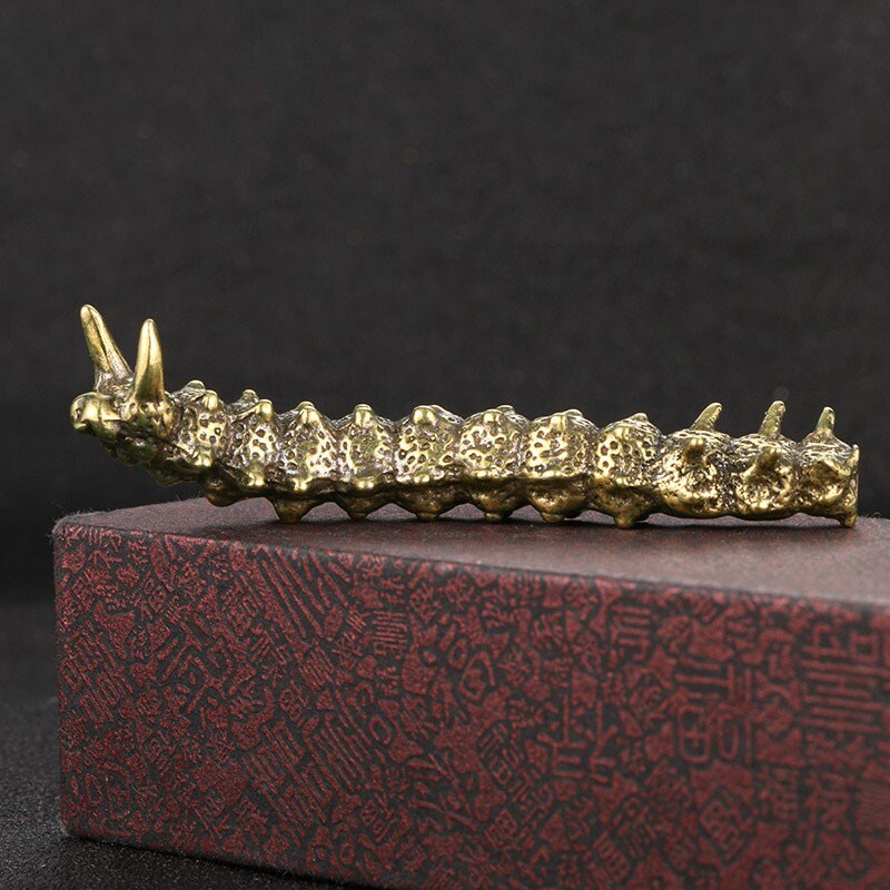 Solid Brass Caterpillar Figurine Miniature Tea Pet Ornament Spoof Insect Toy