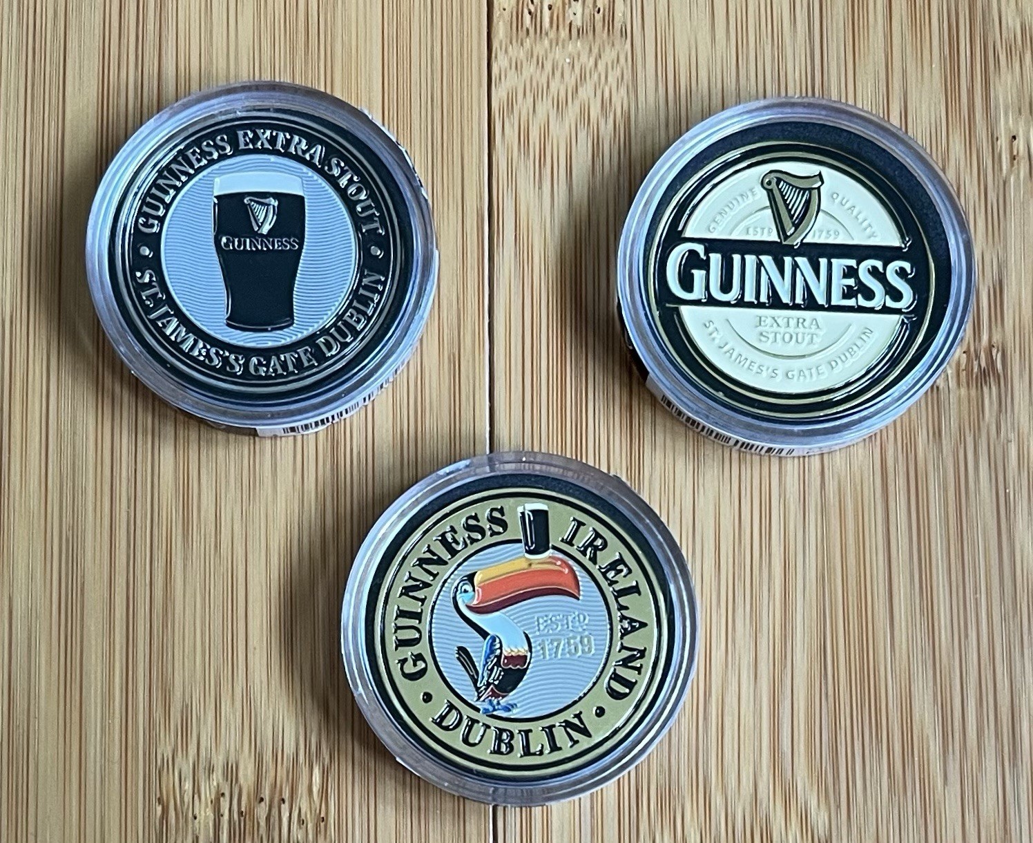 Set of 3 GUINNESS Mint Official Issue Collectable Irish Coins In Capsules - NEW