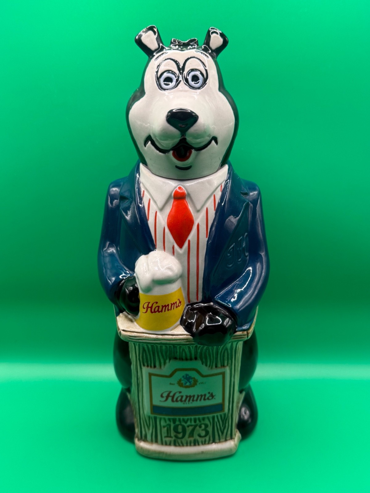 Vintage 1973 Hamm\'s Beer Bear Bartender Decenter Ceramarte Brazil 11\