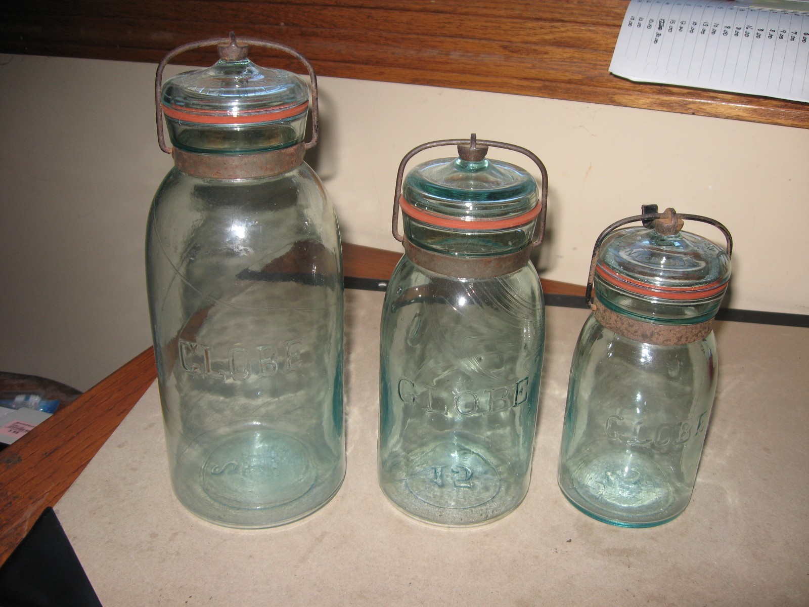 Set Of Three Antique Aqua Glass Globe Fruit Jars Half Gallon Quart Pint Set Of Three Antique Aqua Glass Globe Fruit Jars Half Gallon Quart Pint