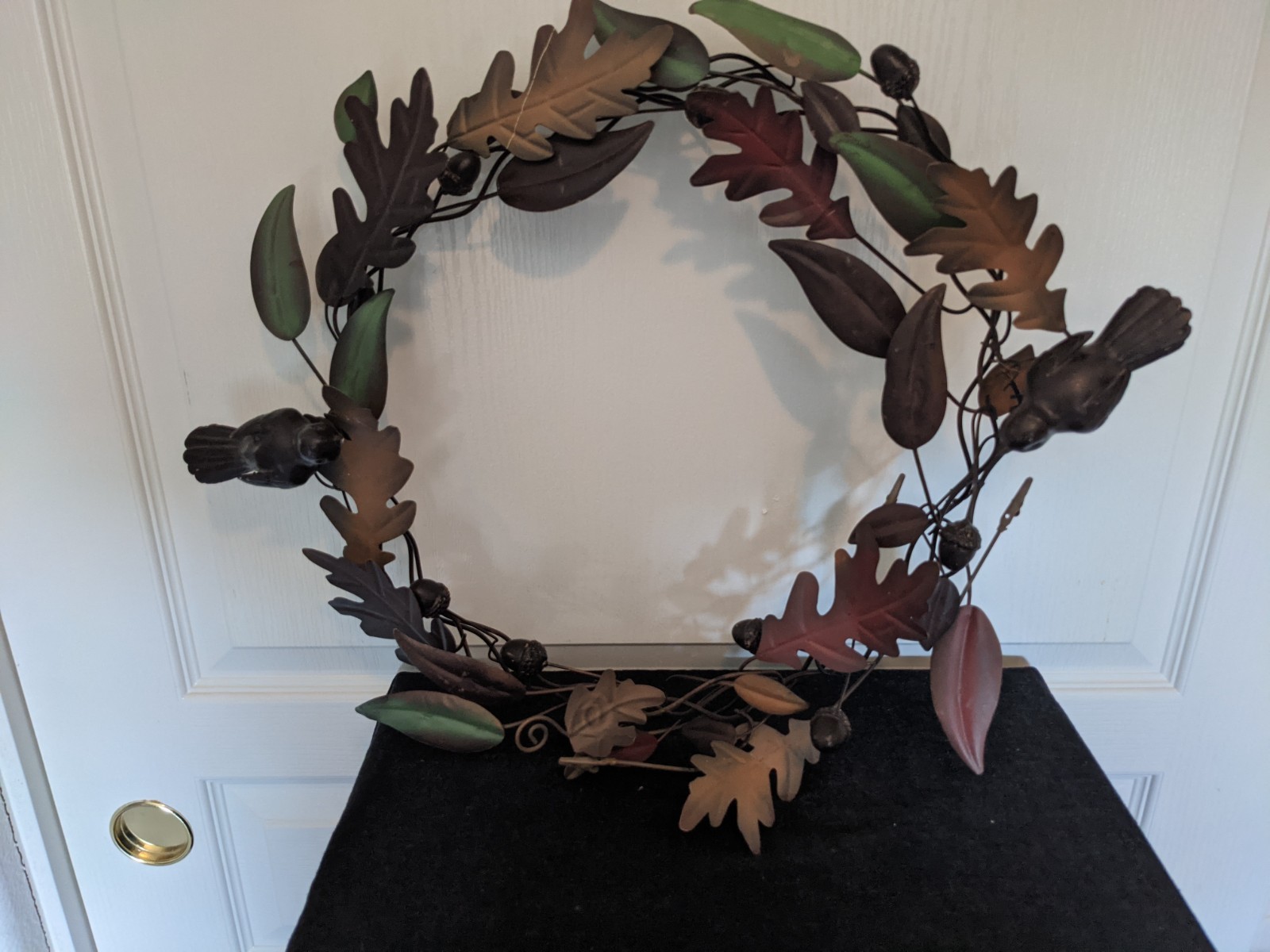 Vintage Tole Toleware Wreath Rustic with Birds Acorns Oak Leaves