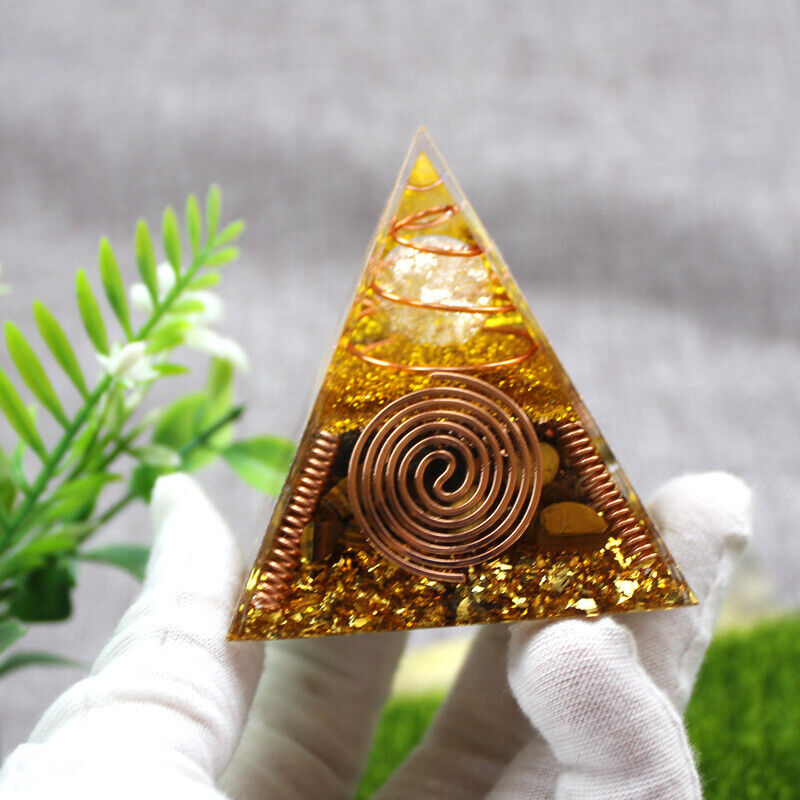 6CM Wealth Crystal Quartz Natural Orgonite Pyramid Chakra Healing Energy Stone