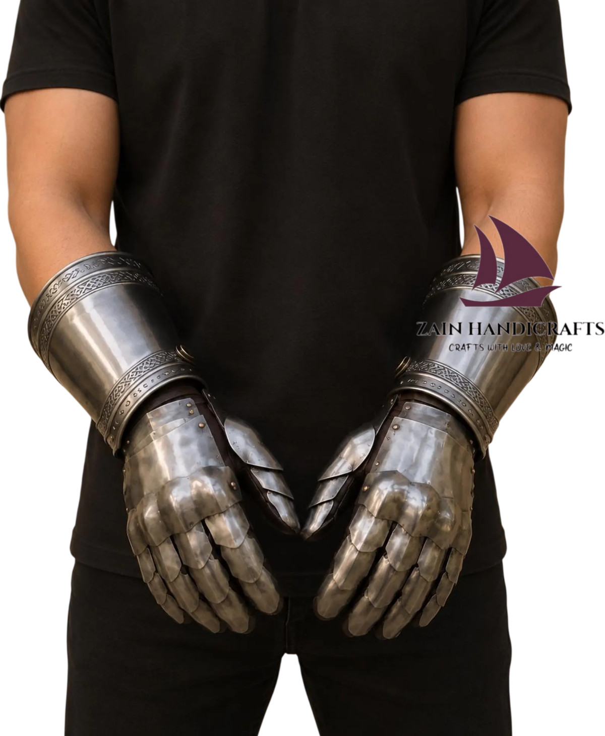 ZAIN Medieval 18G Steel Gauntlets Knight Armor Gloves Gothic LARP Christmas Gift