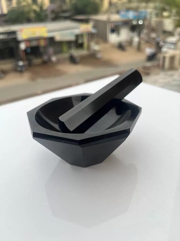 Generic Natural Black Tourmaline Pestle Mortar Carved Stone Pestle Mortar Gift Generic Natural Black Tourmaline Pestle Mortar Carved Stone Pestle Mortar Gift