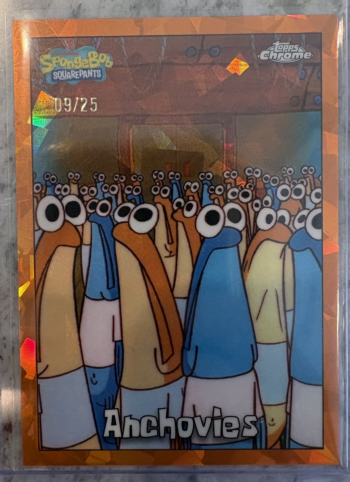 Topps 2025 Topps Chrome SpongeBob SquarePants #105 Anchovies Orange Sapphire /25