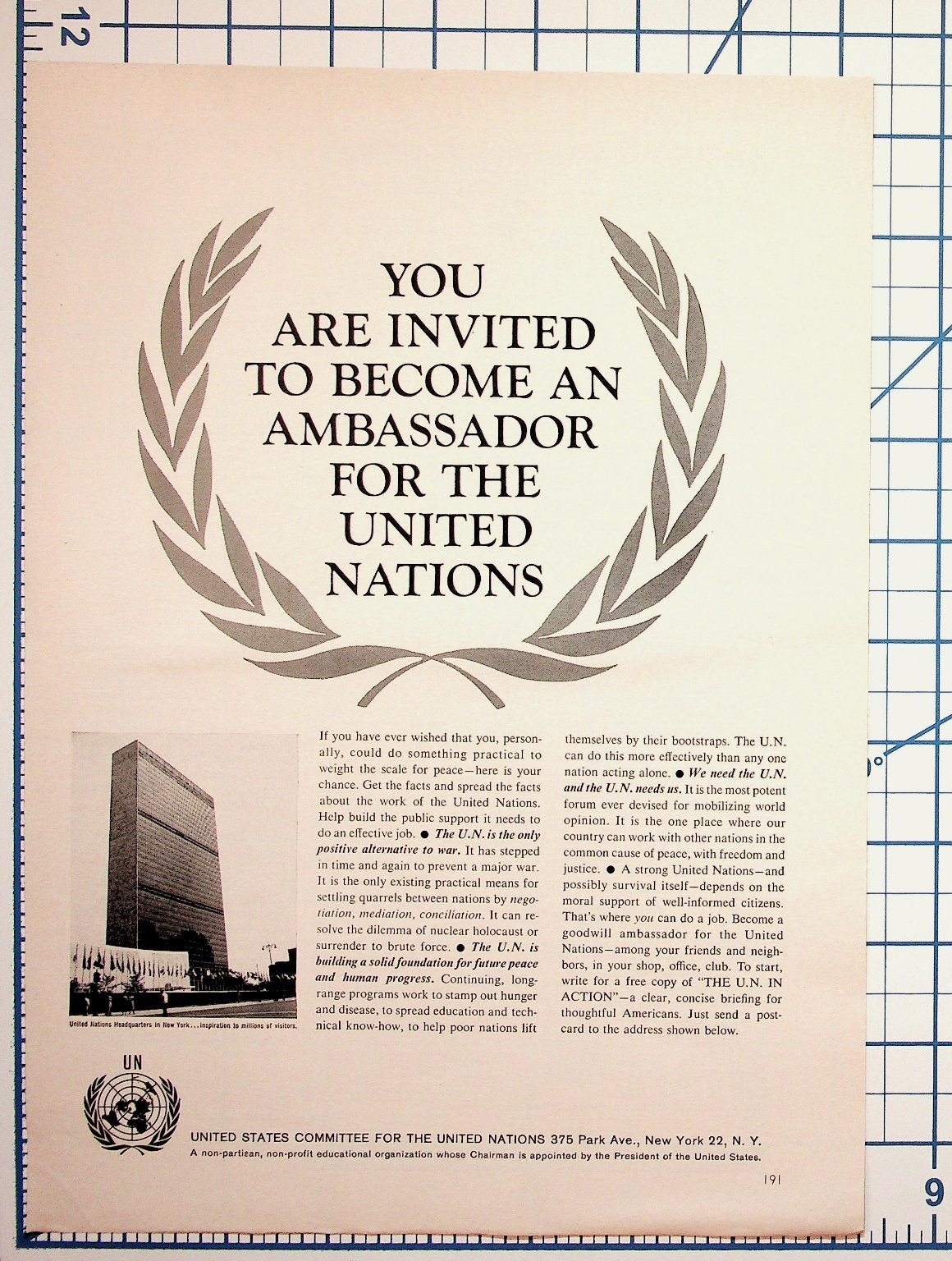 Vintage 1950s UN Advertisement United Nations New York Ephemera Magazine Page Vintage 1950s UN Advertisement United Nations New York Ephemera Magazine Page