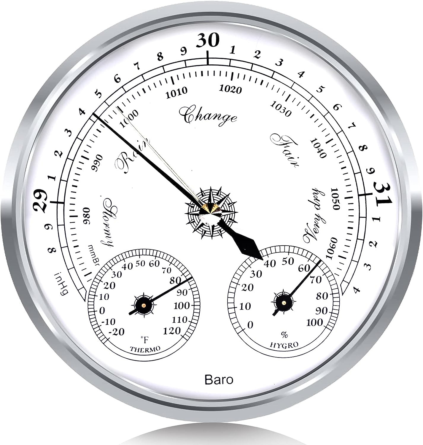 Outdoor Barometer Thermometer Hygrometer - 5In Barometer Weather Station