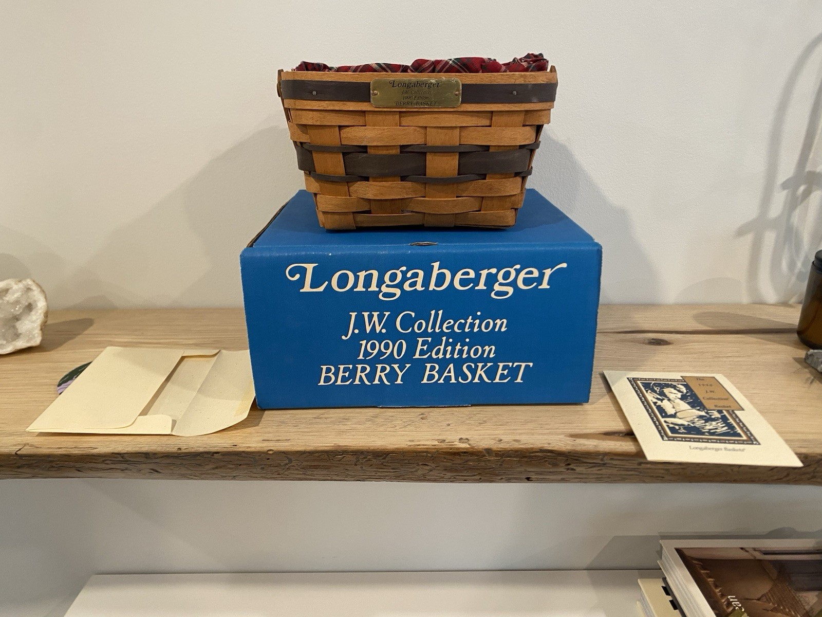 1990 Longaberger JW Collection Berry Basket Complete Box Liner Protector Card