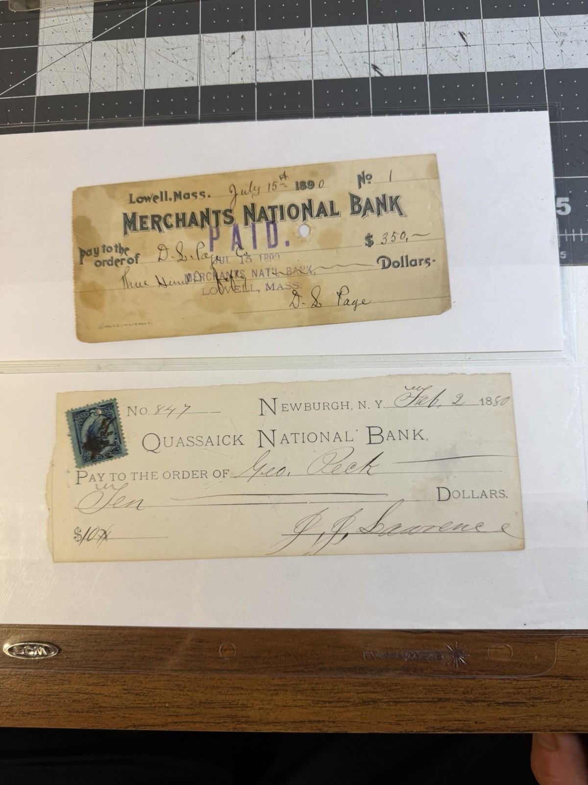 antique bank checks 1890 1880 Merchants National Quassaick National Bank